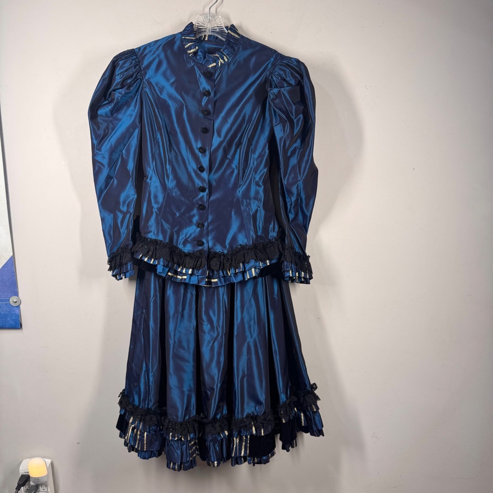 Recollections Victorian Steampunk Blue Taffeta Lace 2 Piece Skirt Set Womens S